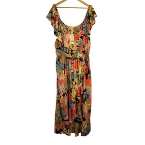 Tropical Boho Indulge by Instyle Womens 3X Maxi Dress Multicolor Leaf Ruffle NWT